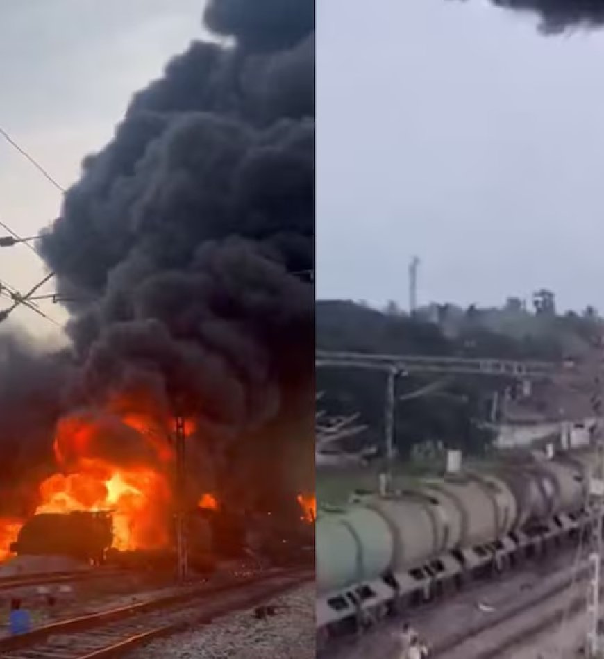 തിരുവള്ളൂരിൽ ചരക്ക് ട്രെയിനിന് തീപിടിച്ചു; ട്രെയിന് ഗതാഗതം തടസപ്പെട്ടു