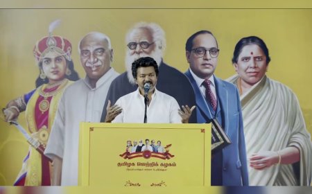 ടിവികെ അധ്യക്ഷൻ‌ വിജയ് കാഞ്ചീപുരത്തെ പൊതുവേദിയിൽ; ഡിഎംകെയെയും സ്റ്റാലിനെയും കടന്നാക്രമിച്ച് വിജയ്