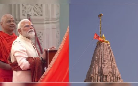 അയോധ്യ രാമക്ഷേത്രത്തിൽ പതാക ഉയര്‍ത്തി പ്രധാനമന്ത്രി നരേന്ദ്ര മോദി