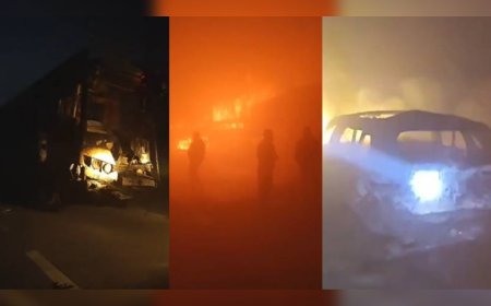 യമുന എക്സ്പ്രസ്‍വേയിൽ വാഹനങ്ങൾ കൂട്ടിയിടിച്ച് തീപിടിച്ചു; നാല് പേർ മരിച്ചു