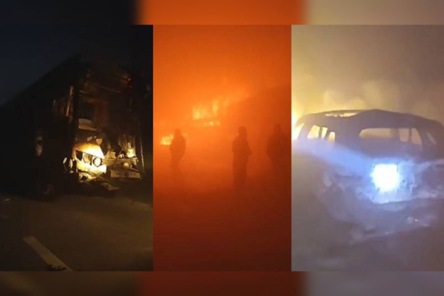 യമുന എക്സ്പ്രസ്‍വേയിൽ വാഹനങ്ങൾ കൂട്ടിയിടിച്ച് തീപിടിച്ചു; നാല് പേർ മരിച്ചു