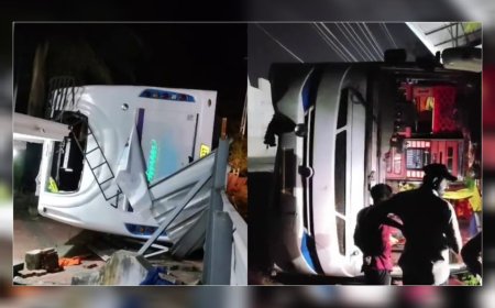 കല്ലമ്പലത്ത് ടൂറിസ്റ്റ് ബസ് മറിഞ്ഞു; 17 വിദ്യാർഥികൾക്ക് പരിക്ക്, രണ്ട് പേരുടെ നില ഗുരുതരം