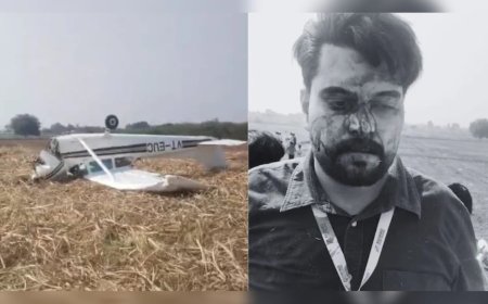 കർണാടകയിൽ സ്വകാര്യ വിമാനം തകർന്നു വീണു; പൈലറ്റ് ഉൾപ്പെടെയുള്ളവർ രക്ഷപ്പെട്ടത് തലനാരിഴയ്ക്ക്