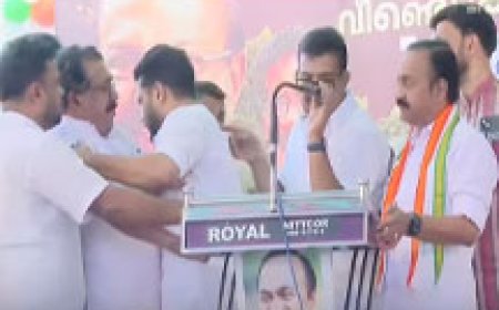 വിഡി സതീശന്‍റെ പുതുയു​ഗ യാത്രാ സ്വീകരണ വേദിയിൽ ഉന്തു തള്ളും; മുല്ലപ്പള്ളി താഴെ വീണു, സ്വാ​ഗത പ്രാസം​ഗികനെ തള്ളിമാറ്റി ഷാഫി