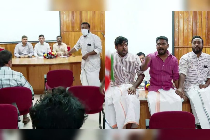 വയറ്റിൽ ശസ്ത്രക്രിയ കത്രിക കണ്ടെത്തിയ സംഭവം:  ഡോക്ടർമാരുടെ വാർത്താസമ്മേളനത്തിനിടെ ഇരച്ചുകയറി യൂത്ത് കോൺ​ഗ്രസ് പ്രവർത്തകര്‍