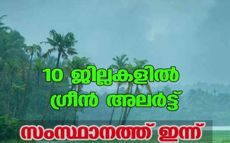 10 ജില്ലകളില്‍ ഗ്രീന്‍ അലര്‍ട്ട് ;സംസ്ഥാനത്ത് ഇന്ന് പരക്കെ മഴ