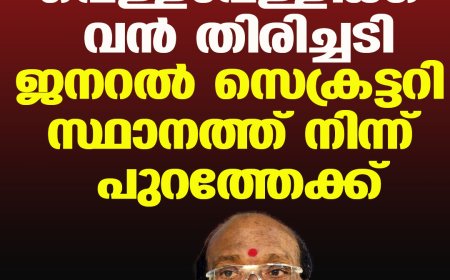 വെള്ളാപ്പള്ളിക്ക് വന്‍ തിരിച്ചടി; ജനറല്‍ സെക്രട്ടറി സ്ഥാനത്ത് നിന്ന് പുറത്തേക്ക്