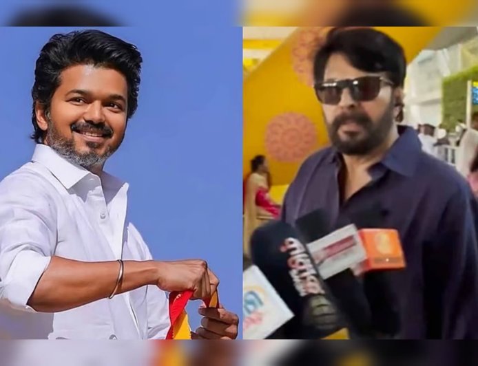 'ഒന്നുമേ തെരിയാത്, ആളെ വിടുങ്കോ'; വിജയ്‌യുടെ രാഷ്ട്രീയ പ്രവേശനത്തെക്കുറിച്ചുള്ള ചോദ്യത്തിന് മമ്മൂട്ടിയുടെ മാസ് മറുപടി